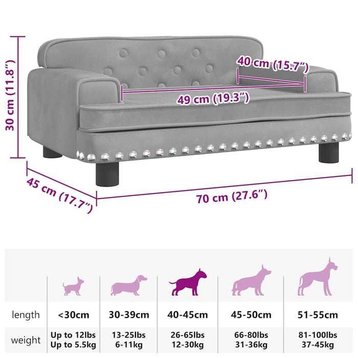 Cuccia per cani comodo divano leggero 70 x 45 x 30 cm velluto grigio 02_0043111