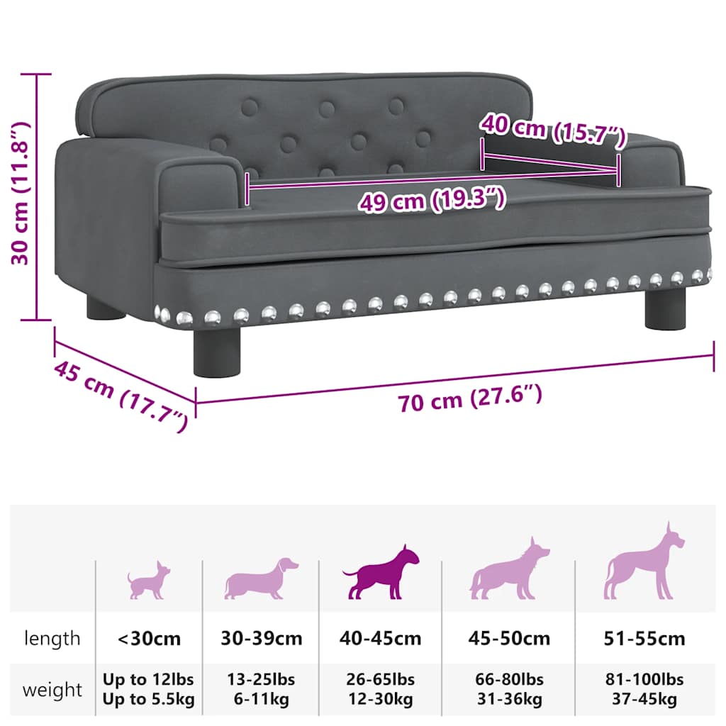 Cuccia per cani divano letto comodo scuro 70 x 45 x 30 cm velluto grigio 02_0043173
