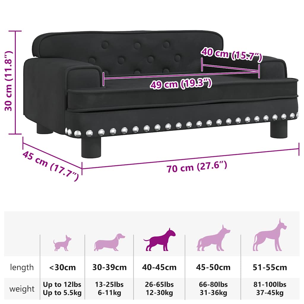Cuccia per cani comodo divano 70 x 45 x 30 cm velluto nero 02_0042862