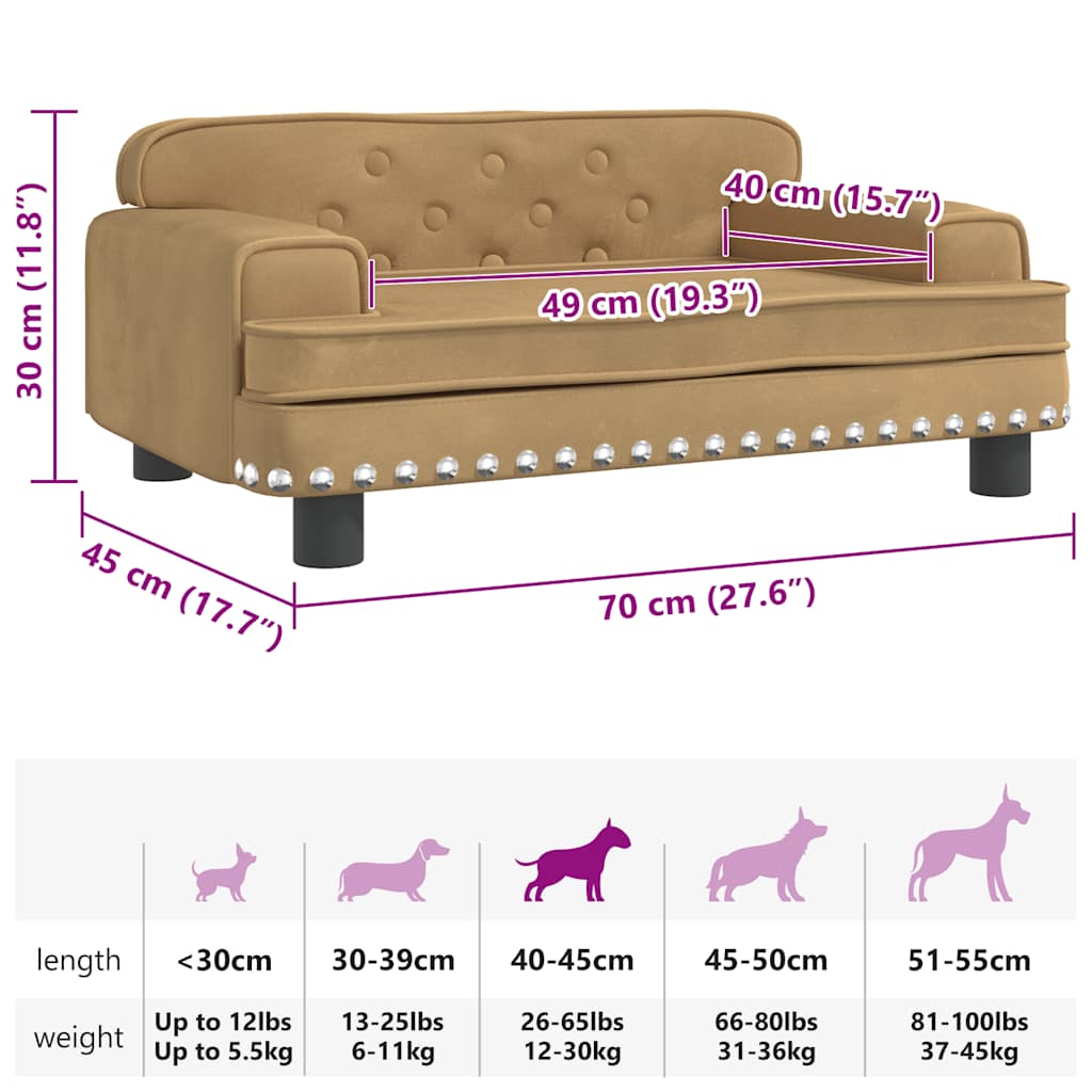 Cuccia per cani comodo divano 70 x 45 x 30 cm velluto marrone 02_0042860