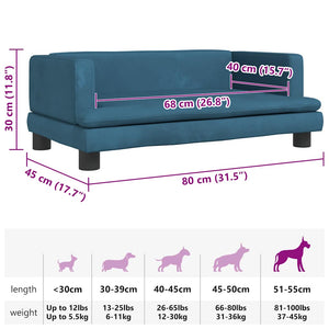 Cuccia per cani comodo divano 80 x 45 x 30 cm velluto Blu 02_0042954