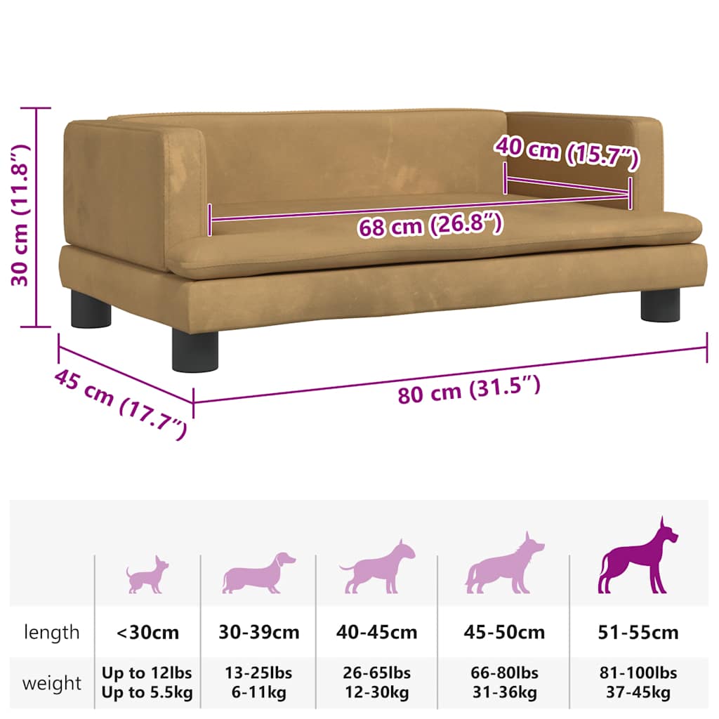 Cuccia per cani comodo divano 80 x 45 x 30 cm velluto marrone 02_0042956