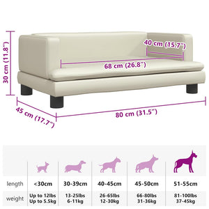 Lettino per Cani Crema 80x45x30 cm in Similpelle