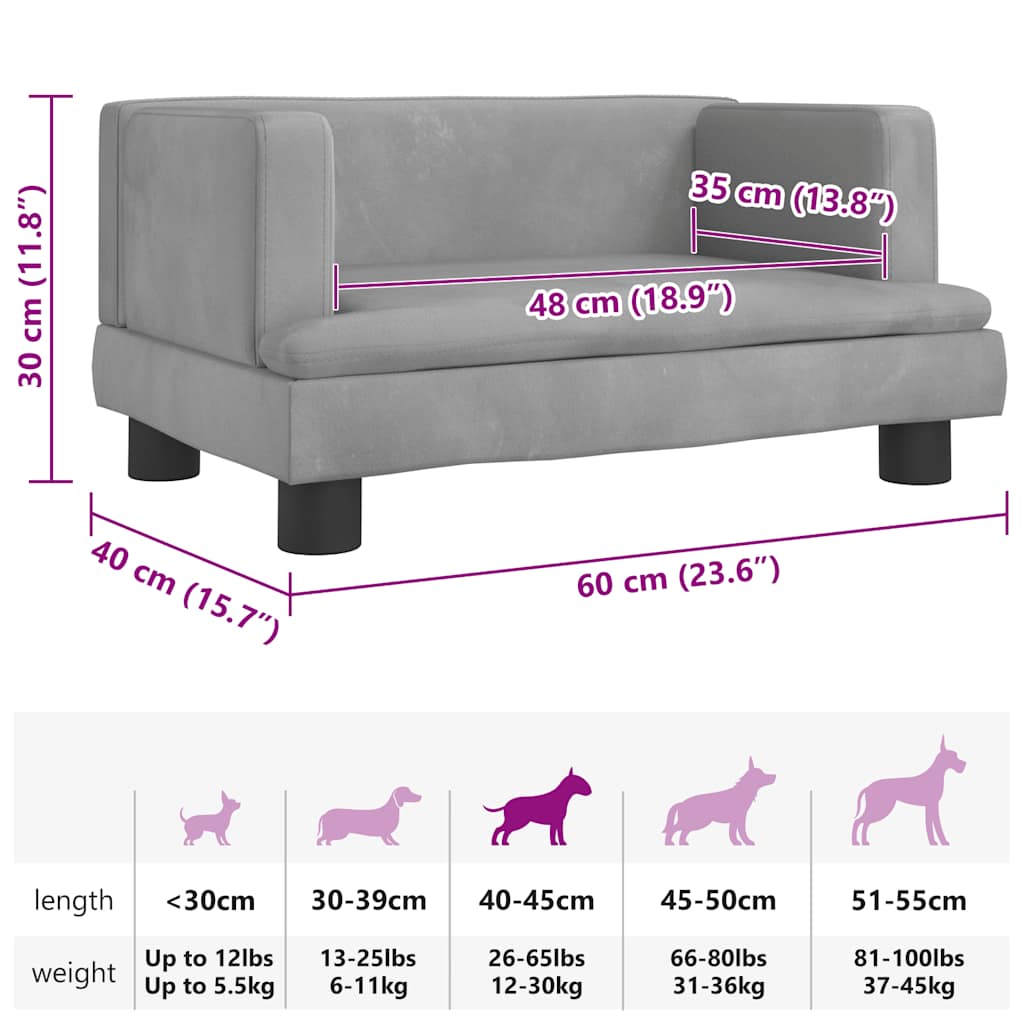 Cuccia per cani comodo divano leggero 60 x 40 x 30 cm velluto grigio 02_0043096