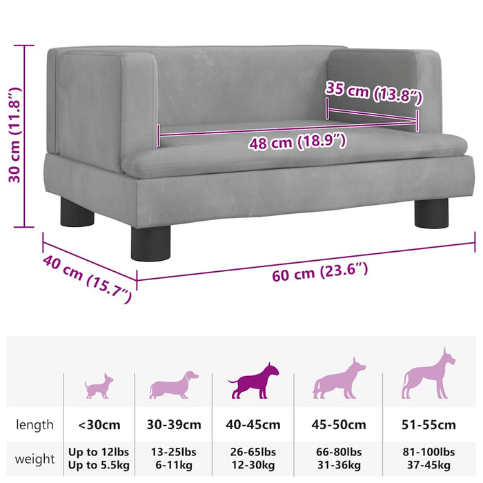 Cuccia per cani comodo divano leggero 60 x 40 x 30 cm velluto grigio 02_0043096