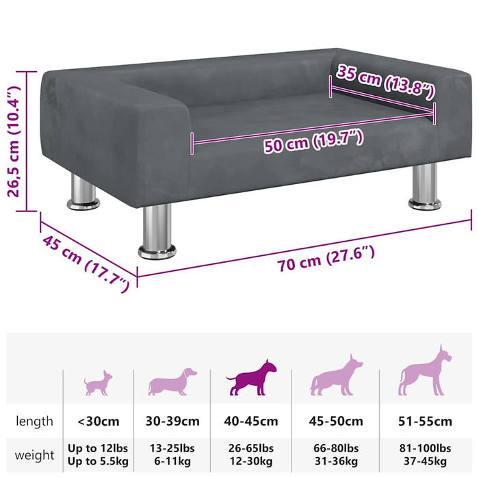 Lettino per Cani Grigio Scuro 70x45x26,5 cm in Velluto