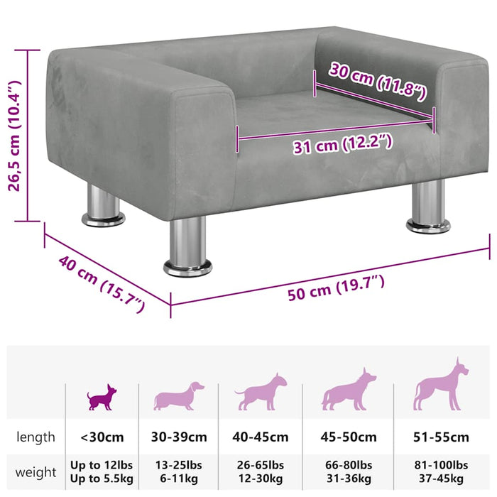 Cuccia per cani comodo divano leggero 50 x 40 x 26,5 cm velluto grigio 02_0043092