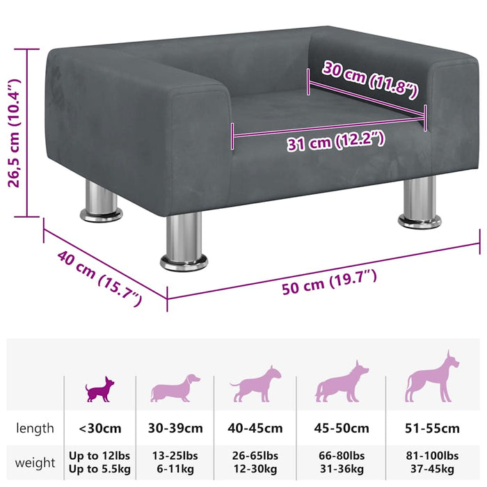Letto per cani cestino divano comodo scuro 50 x 40 x 26,5 cm velluto grigio 02_0043158