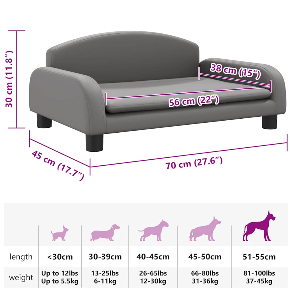 Cuccia per cani comodo divano 70 x 45 x 30 cm similpelle grigia 02_0042823