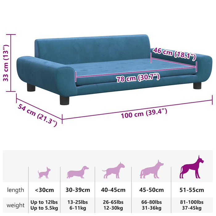 Cuccia per cani comodo divano 100 x 54 x 33 cm velluto Blu 02_0042606