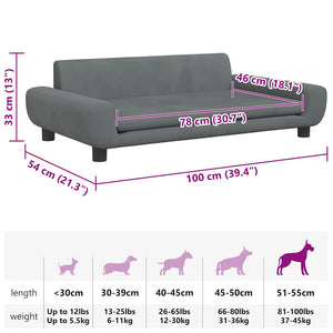 Cuccia per cani comodo divano scuro 100 x 54 x 33 cm velluto grigio 02_0043156