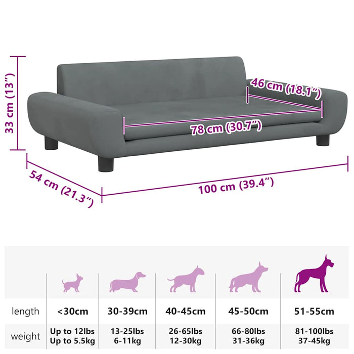 Cuccia per cani comodo divano scuro 100 x 54 x 33 cm velluto grigio 02_0043156