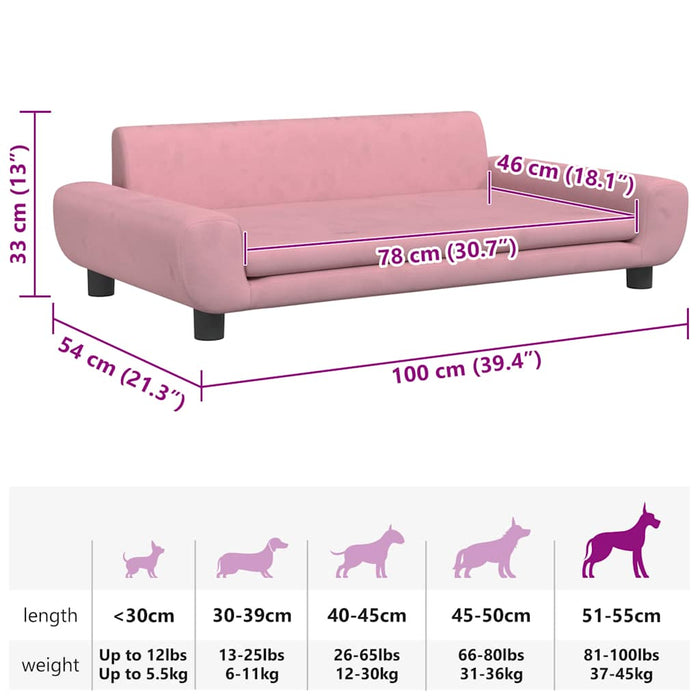 Cuccia per cani comodo divano 100 x 54 x 33 cm velluto Rosa 02_0042610