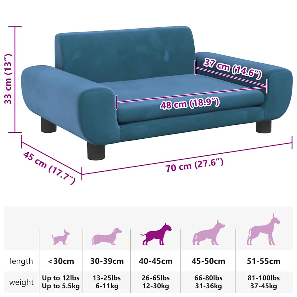 Cuccia per cani comodo divano 70 x 45 x 33 cm velluto Blu 02_0042874