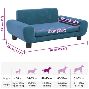 Cuccia per cani comodo divano 70 x 45 x 33 cm velluto Blu 02_0042874