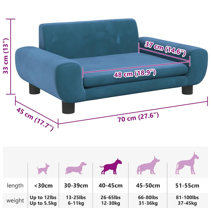Cuccia per cani comodo divano 70 x 45 x 33 cm velluto Blu 02_0042874