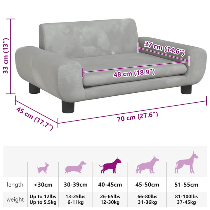 Cuccia per cani comodo divano leggero 70 x 45 x 33 cm velluto grigio 02_0043114