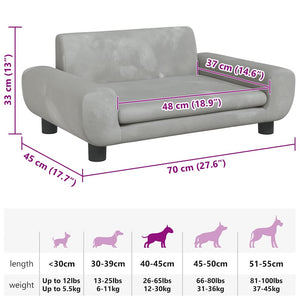 Lettino per Cani Grigio Chiaro 70x45x33 cm in Velluto 171989