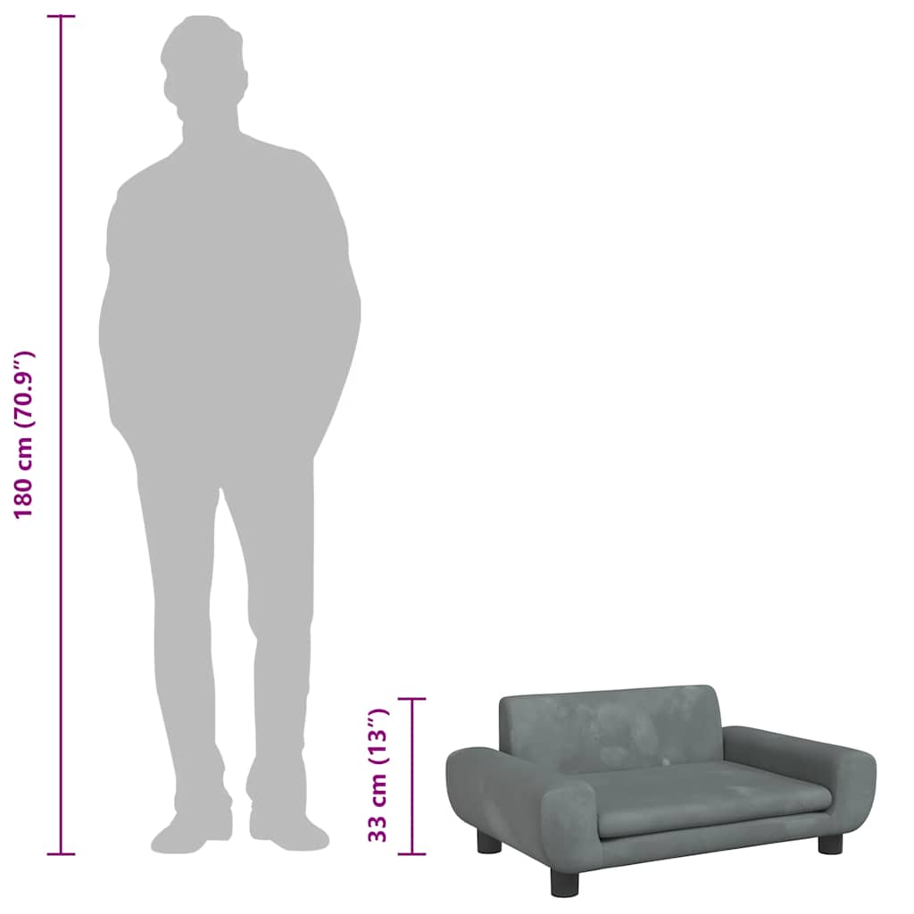 Lettino per Cani Grigio Scuro 70x45x33 cm in Velluto