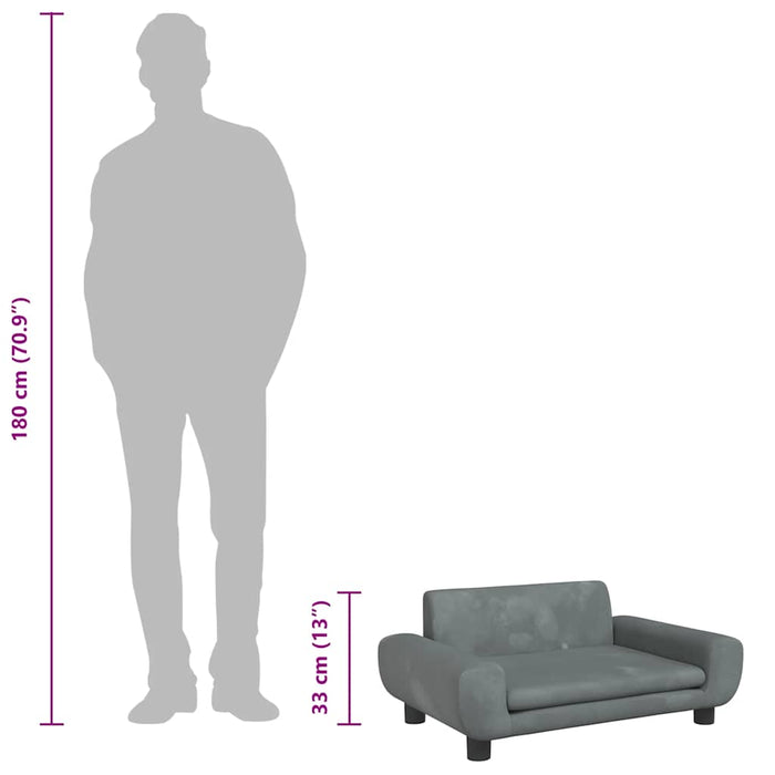 Lettino per Cani Grigio Scuro 70x45x33 cm in Velluto