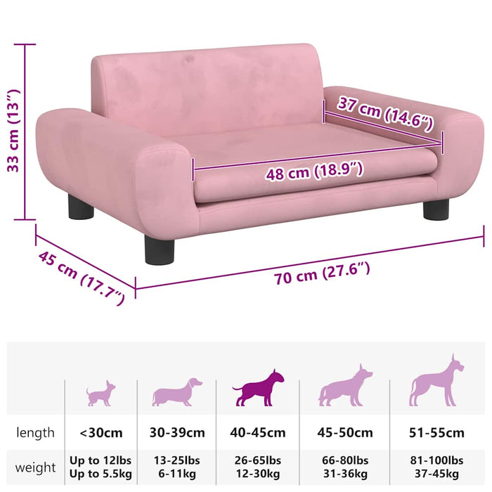 Cuccia per cani comodo divano 70 x 45 x 33 cm velluto Rosa 02_0042878