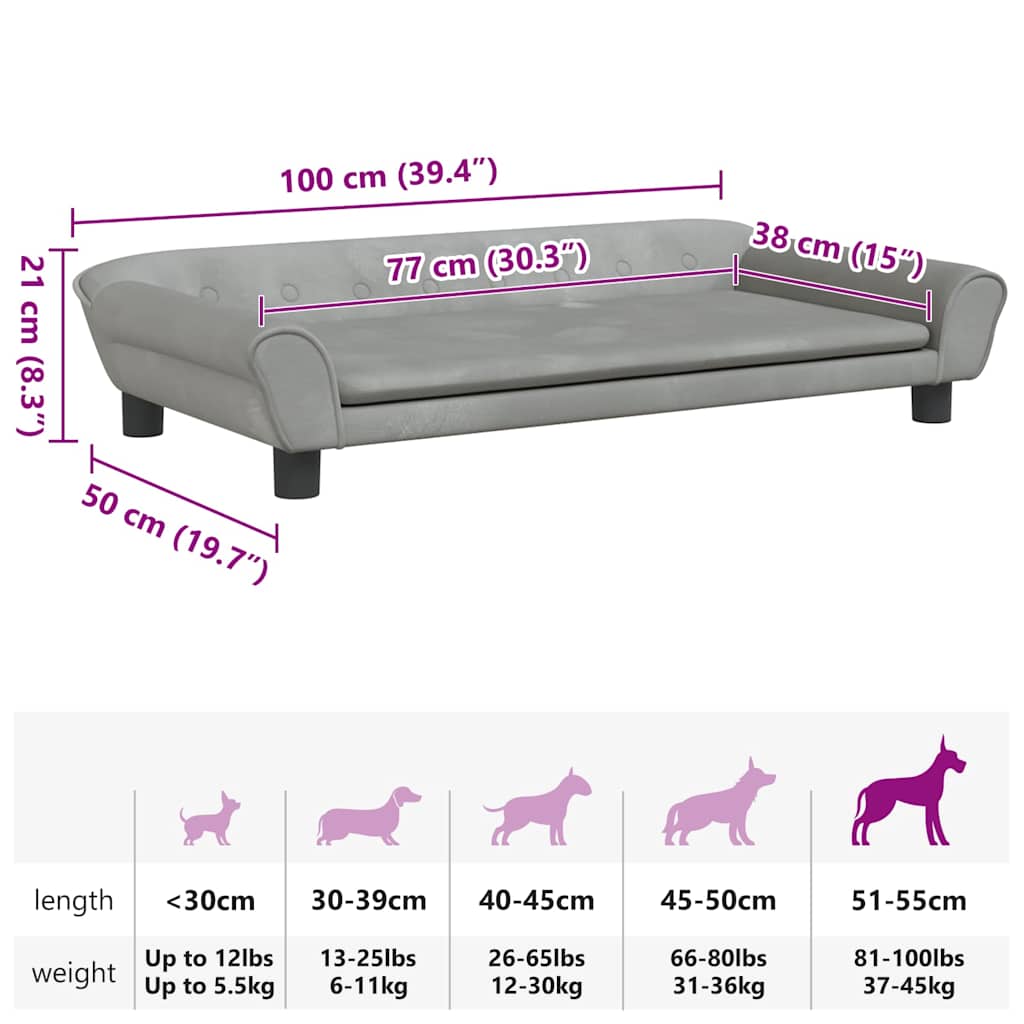 Cuccia per cani comoda poltrona letto 100 x 50 x 21 cm velluto grigio 02_0043088