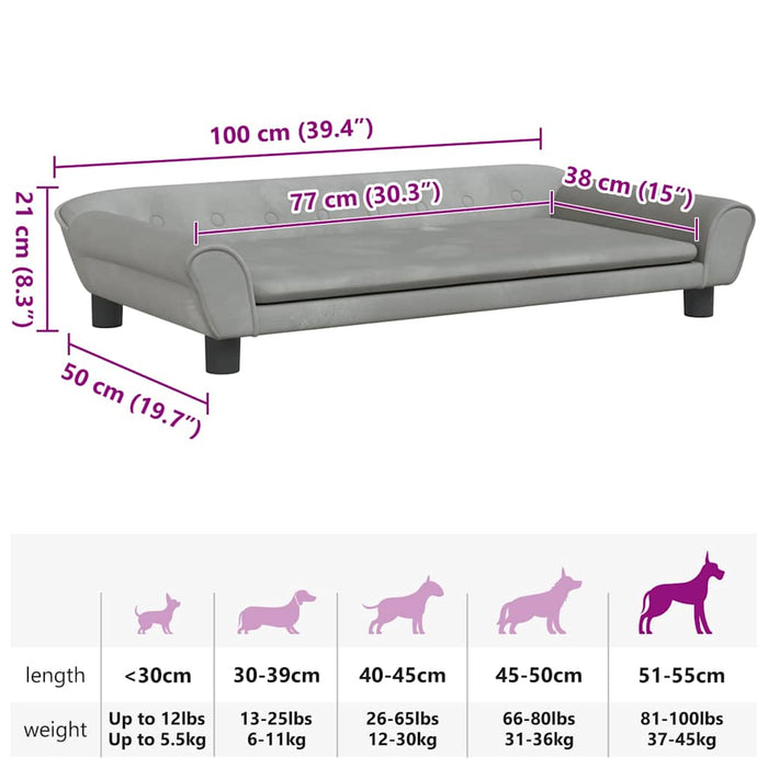 Lettino per Cani Grigio Chiaro 100x50x21 cm in Velluto 172006