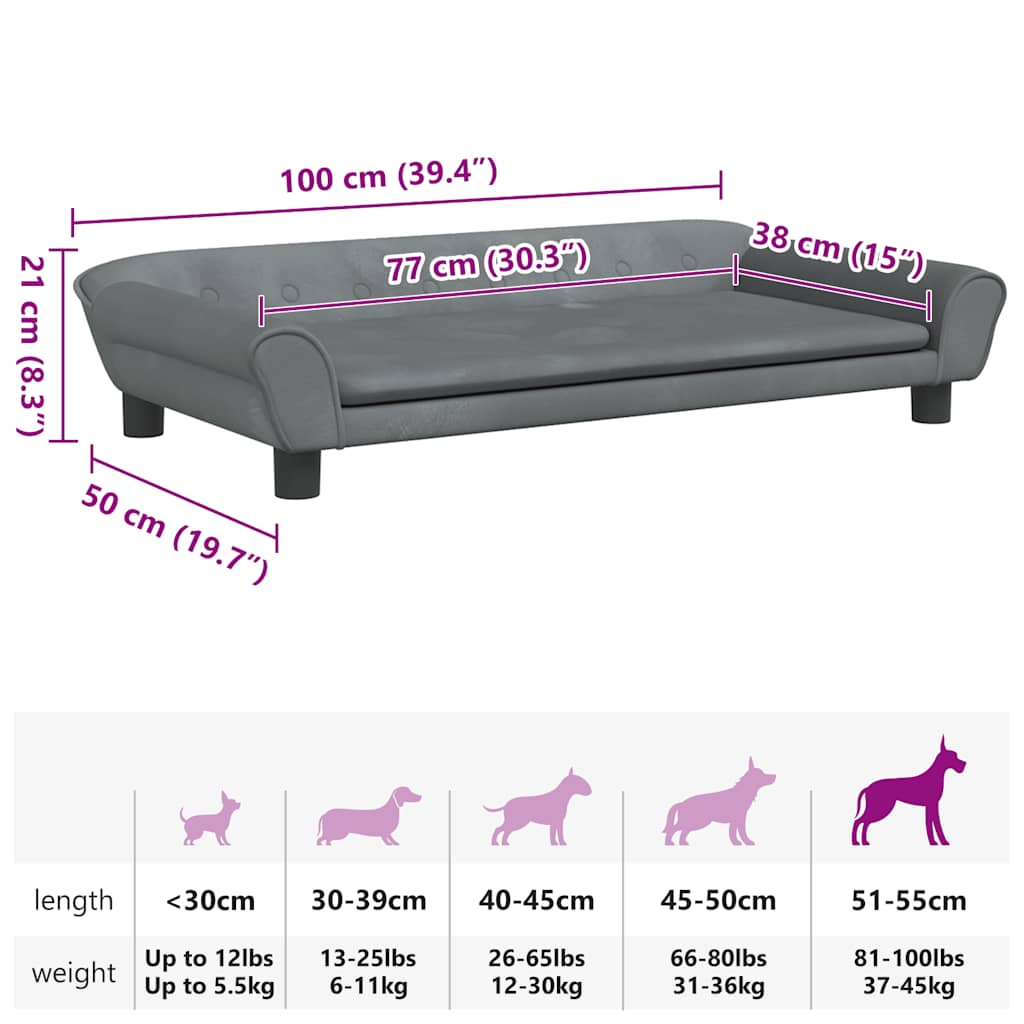 Cuccia per cani divano letto comodo scuro 100 x 50 x 21 cm velluto grigio 02_0043154