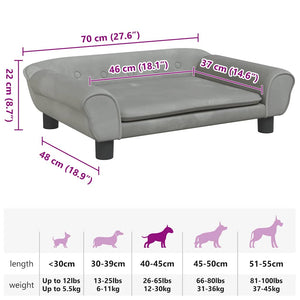 vidaXL Lettino per Cani Grigio Chiaro 70x48x22 cm in Velluto