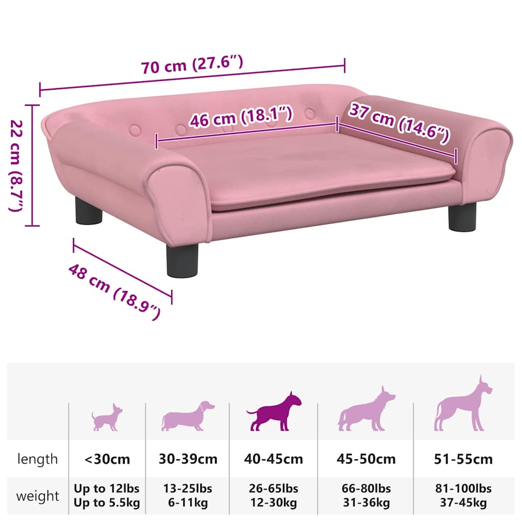 Cuccia per cani comodo divano 70 x 48 x 22 cm velluto Rosa 02_0042887