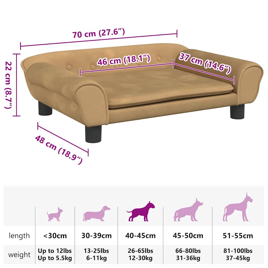 Comodo divano letto per cani 70 x 48 x 22 cm velluto marrone 02_0042885