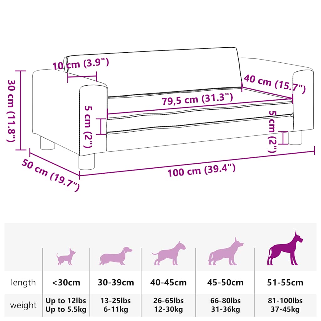 Lettino per Cani con Estensione Rosa 100x50x30 cm in Velluto 172022
