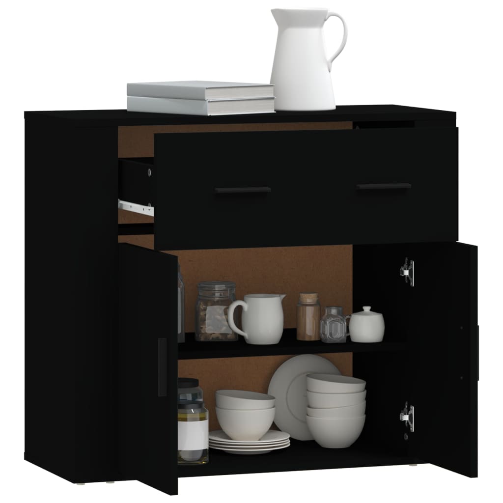 Credenza Nera 80x33x70 cm in Legno Multistrato 816569