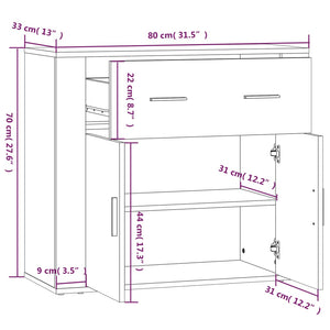 Credenza-Buffet-Armadio da cucina Grigio Cemento 80x33x70 cm in Legno Multistrato 601116