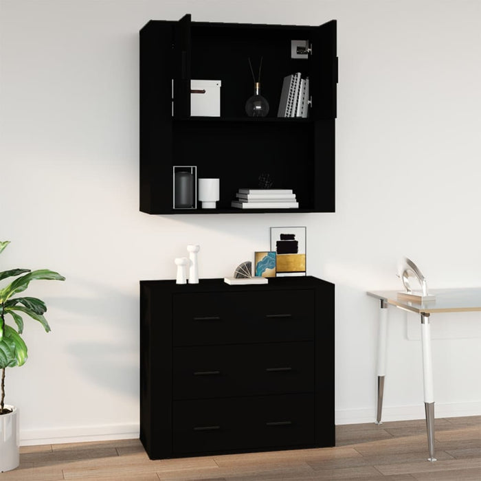 Mobile a Parete Nero 80x33x80 cm in Legno Multistrato 816585