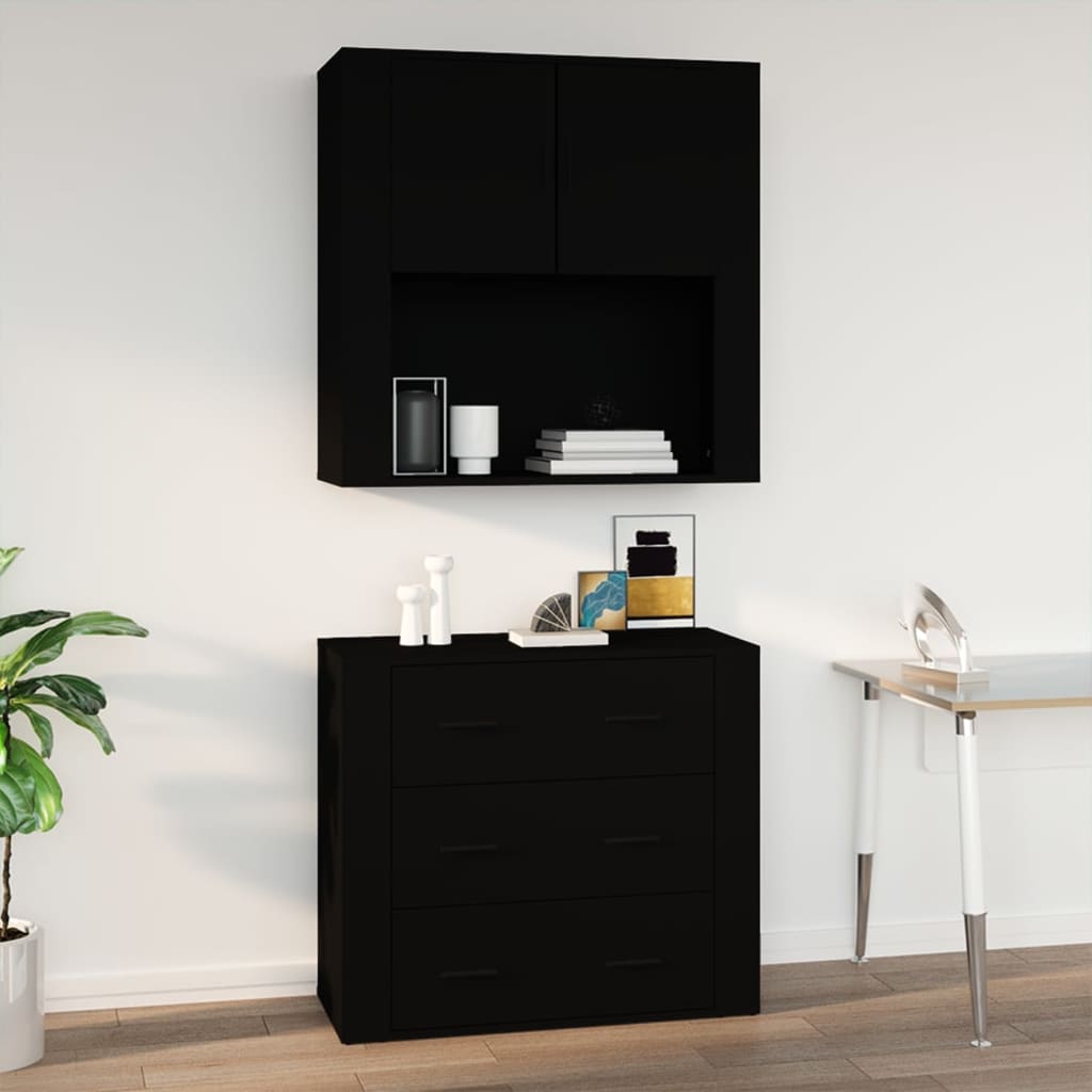 Mobile a Parete Nero 80x33x80 cm in Legno Multistrato 816585