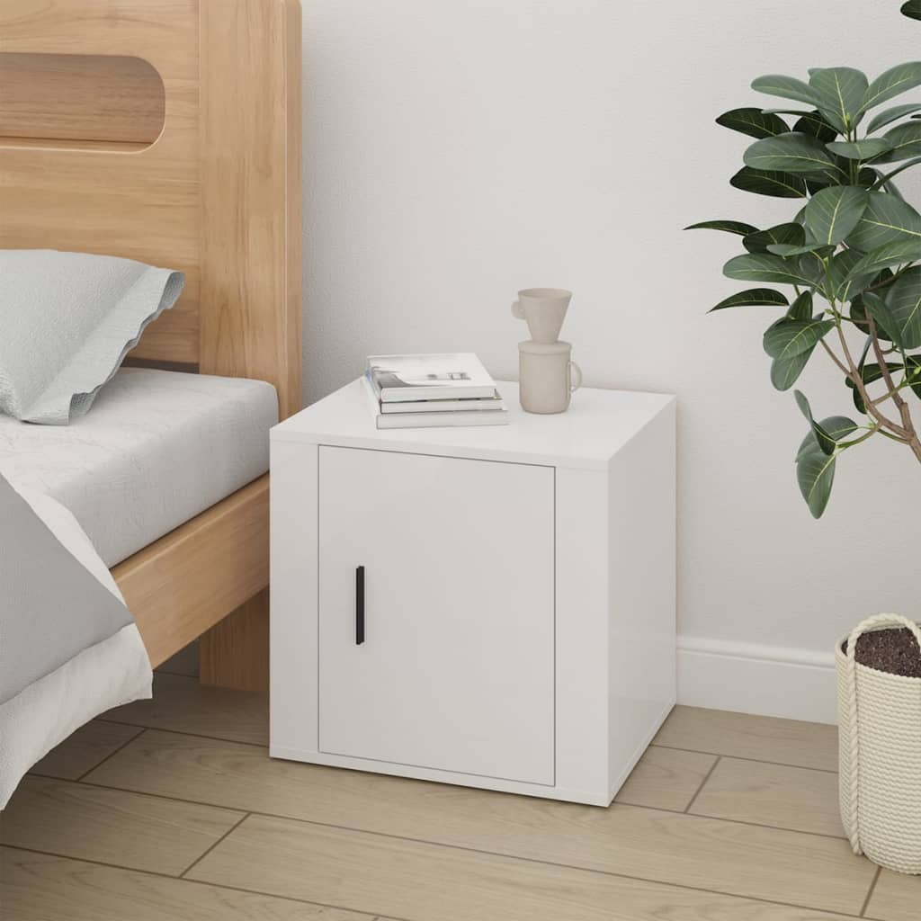Comodini 2 pz-Set di 2 Tavolino da notte in Bianco Lucido 50x39x47 cm