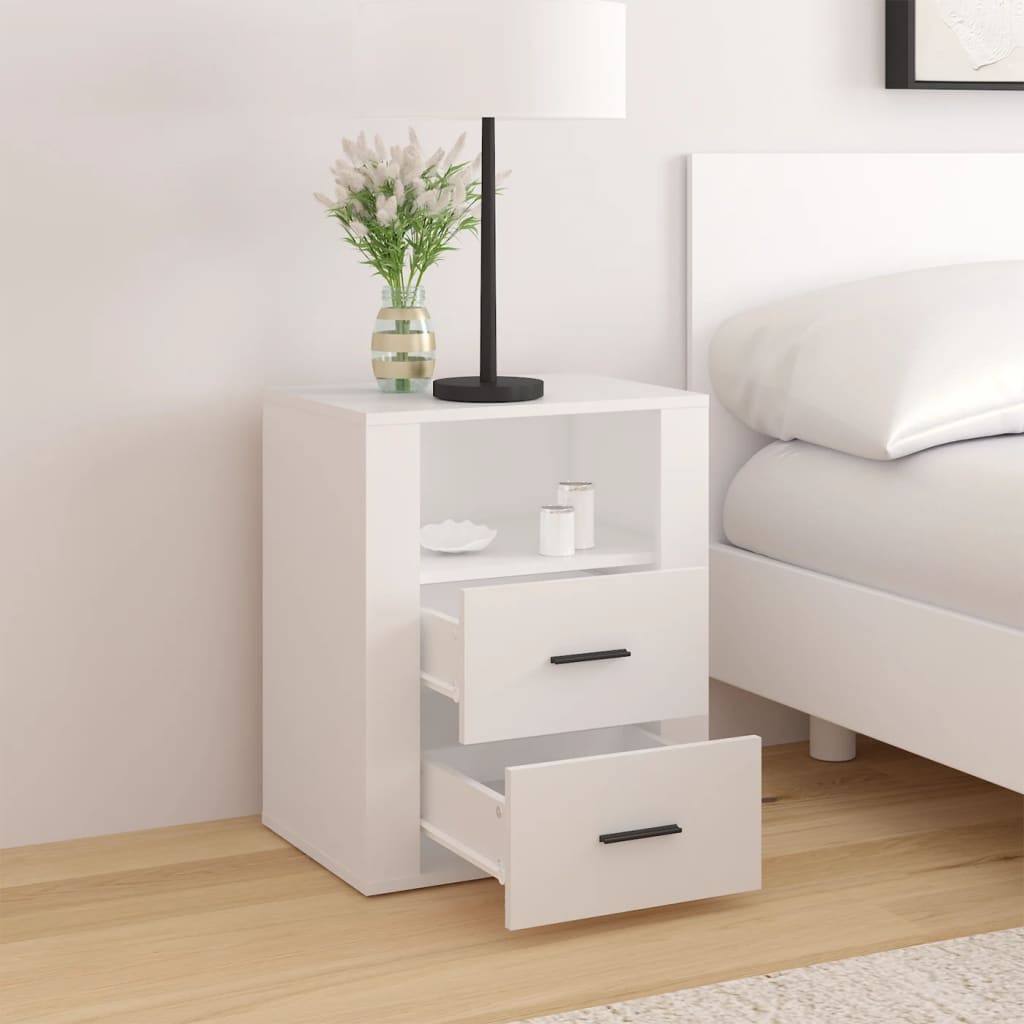 Comodino-Tavolino da notte Bianco 50x36x60 cm in Legno Ingegnerizzato 843499