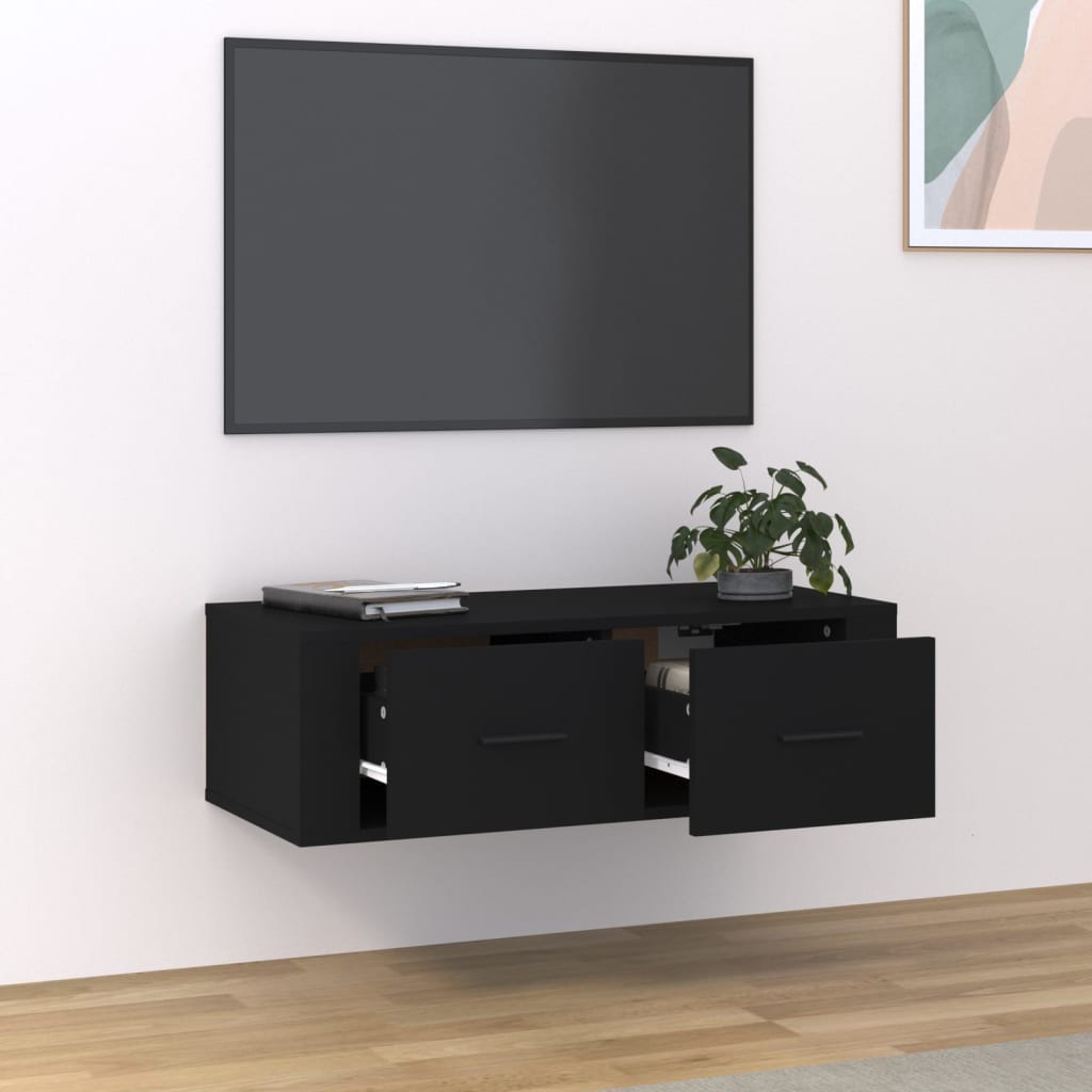 Mobile Porta TV Sospeso Nero 80x36x25 cm in Legno Multistrato 816833