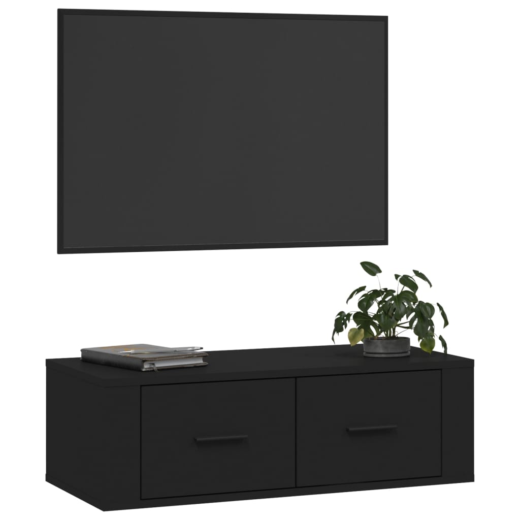 Mobile Porta TV Sospeso Nero 80x36x25 cm in Legno Multistrato 816833