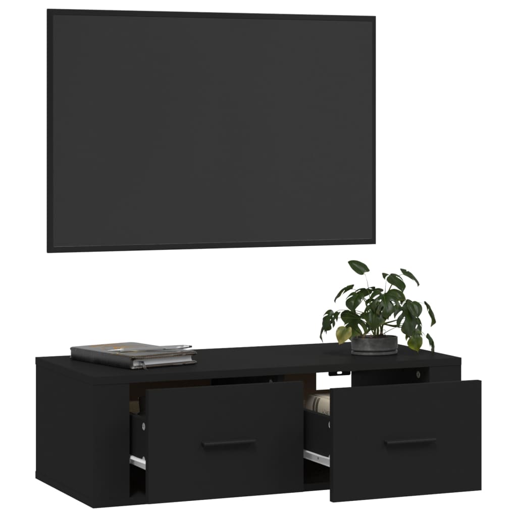 Mobile Porta TV Sospeso Nero 80x36x25 cm in Legno Multistrato 816833