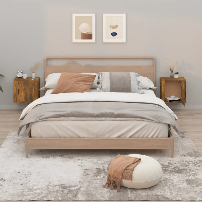 Comodini a Muro 2 pz-Set di 2 Tavolino da notte Rovere Fumo 50x30x47 cm