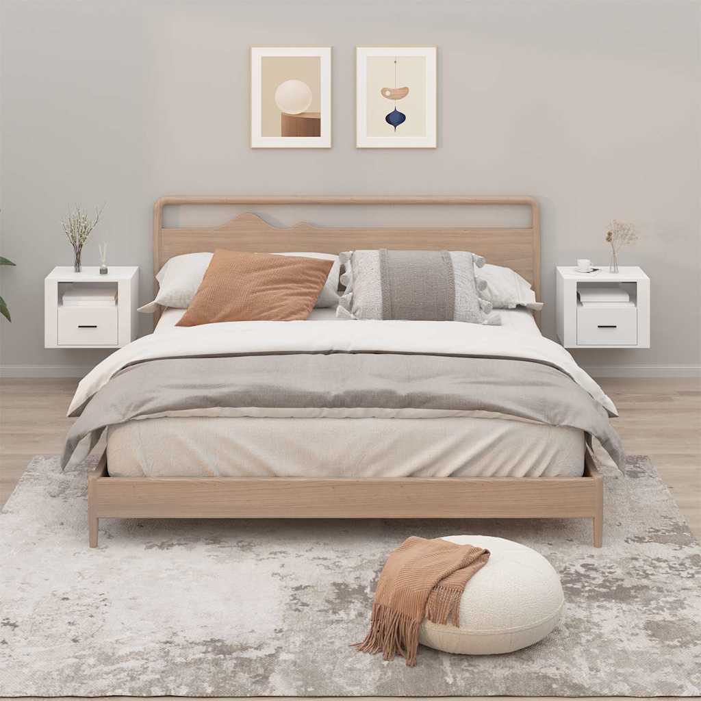 Comodini a Muro 2 pz-Set di 2 Tavolino da notte Bianco Lucido 50x36x40 cm