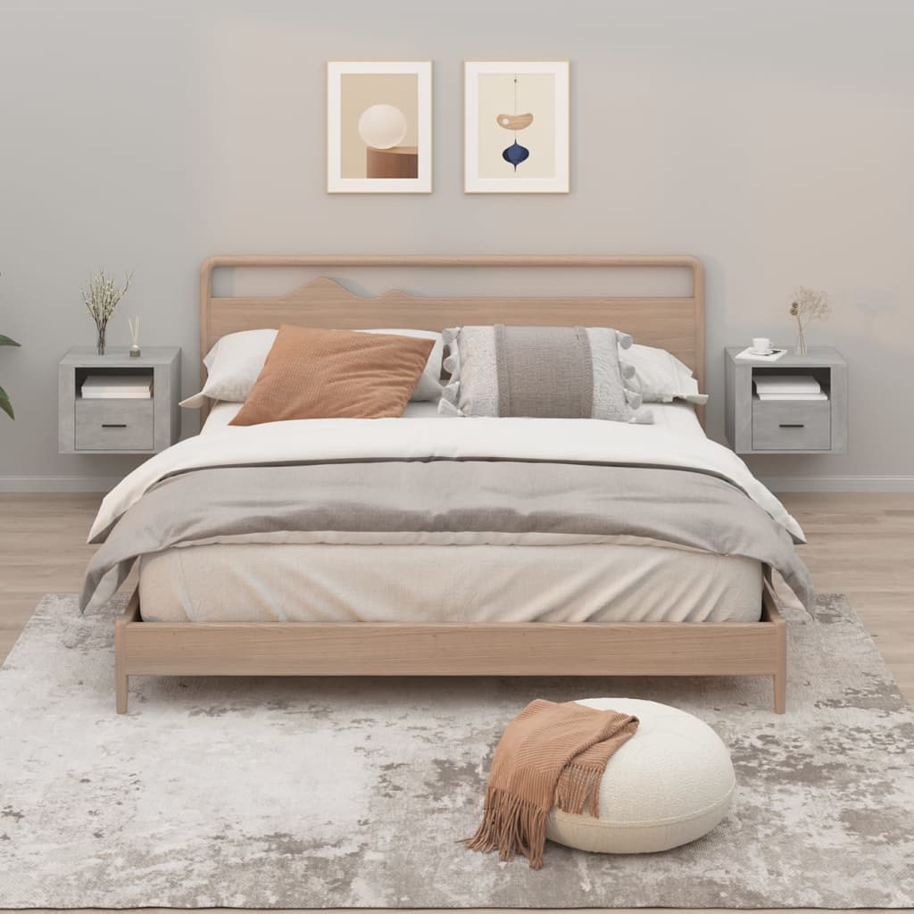 Comodini a Muro 2 pz-Set di 2 Tavolino da notte Grigio Cemento 50x36x40 cm