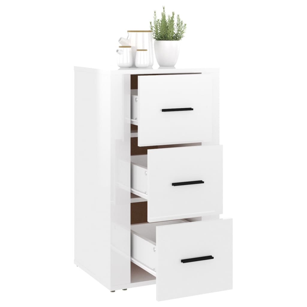 Credenza Bianco Lucido 40x33x70 cm in Legno Multistrato 819422