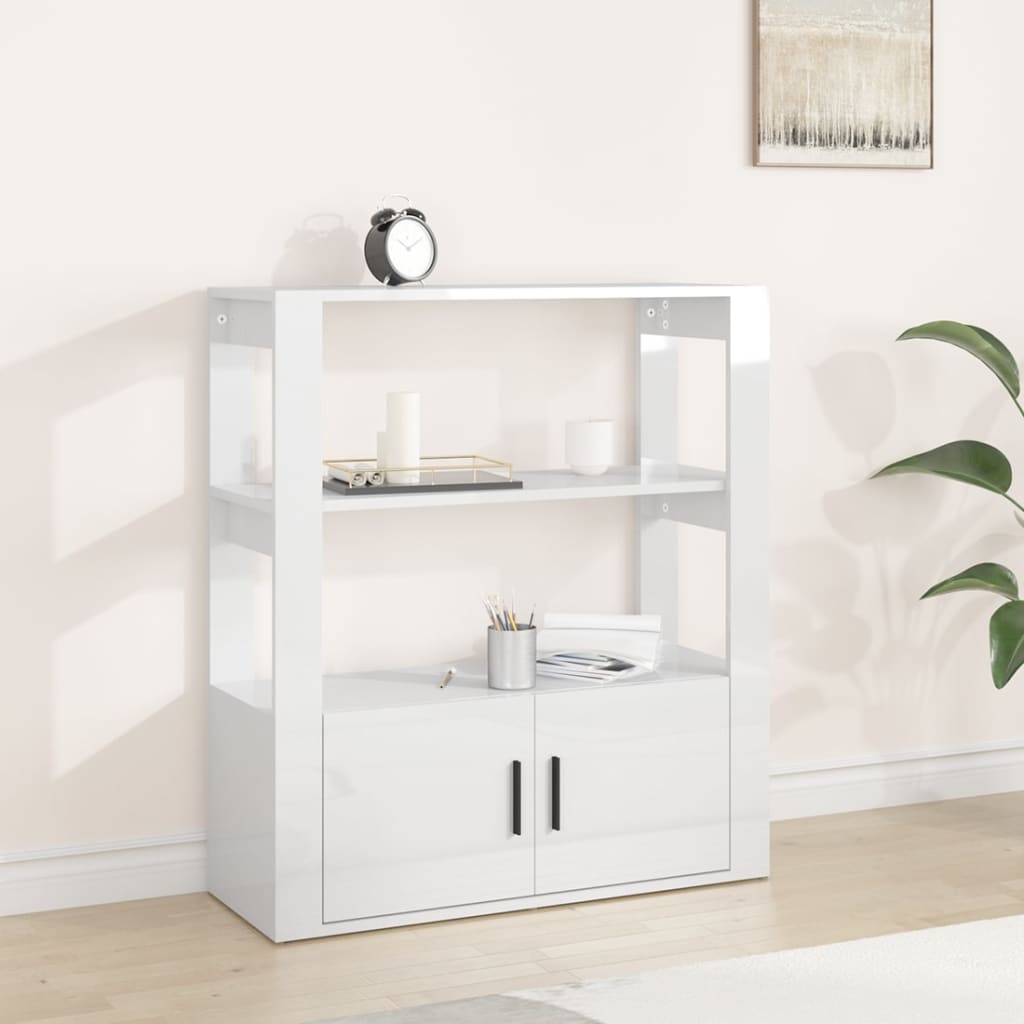 Credenza Bianco Lucido 80x30x90 cm in Legno Multistrato cod mxl 6999