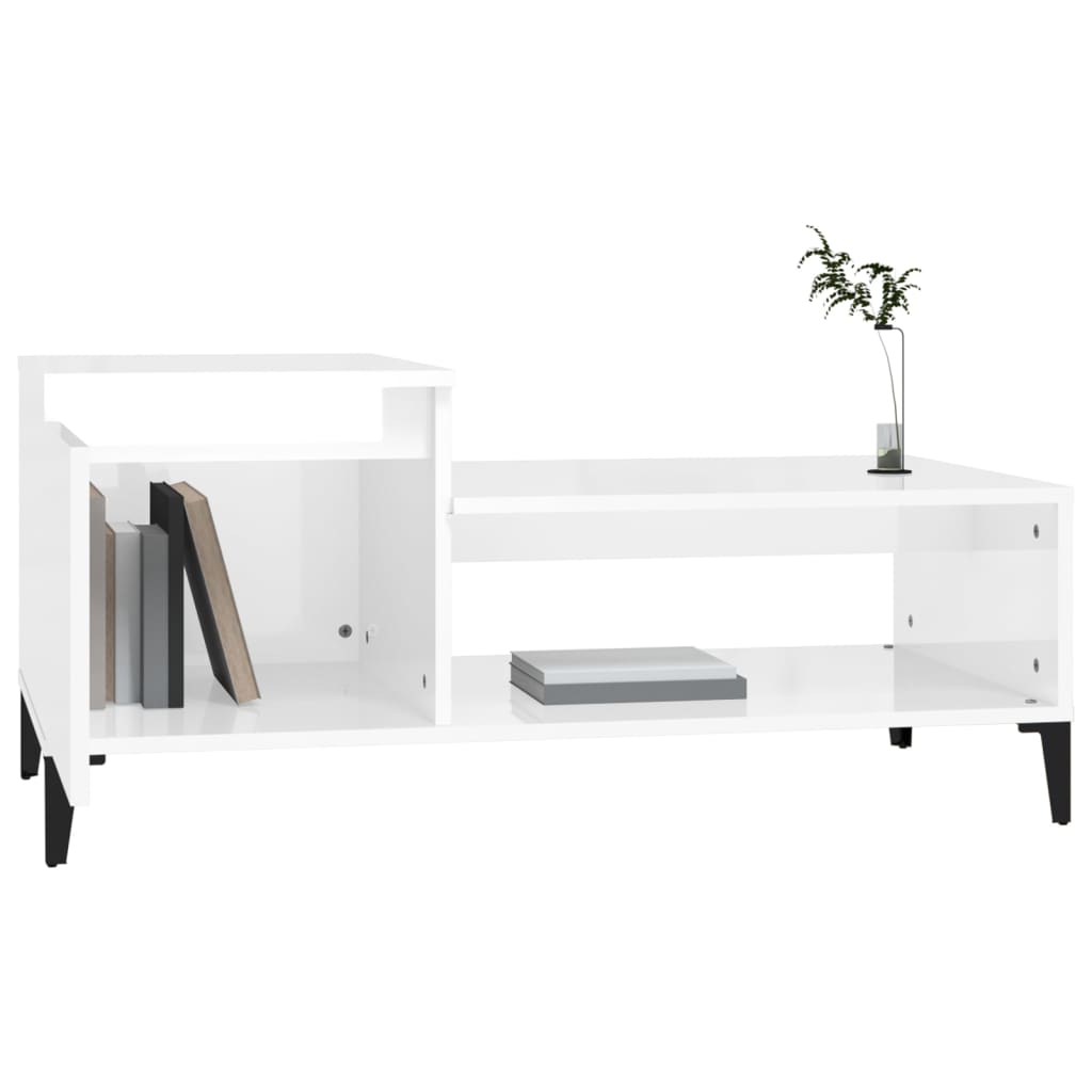 Tavolino da Salotto Bianco Lucido 100x50x45cm Legno Multistrato cod mxl 23488