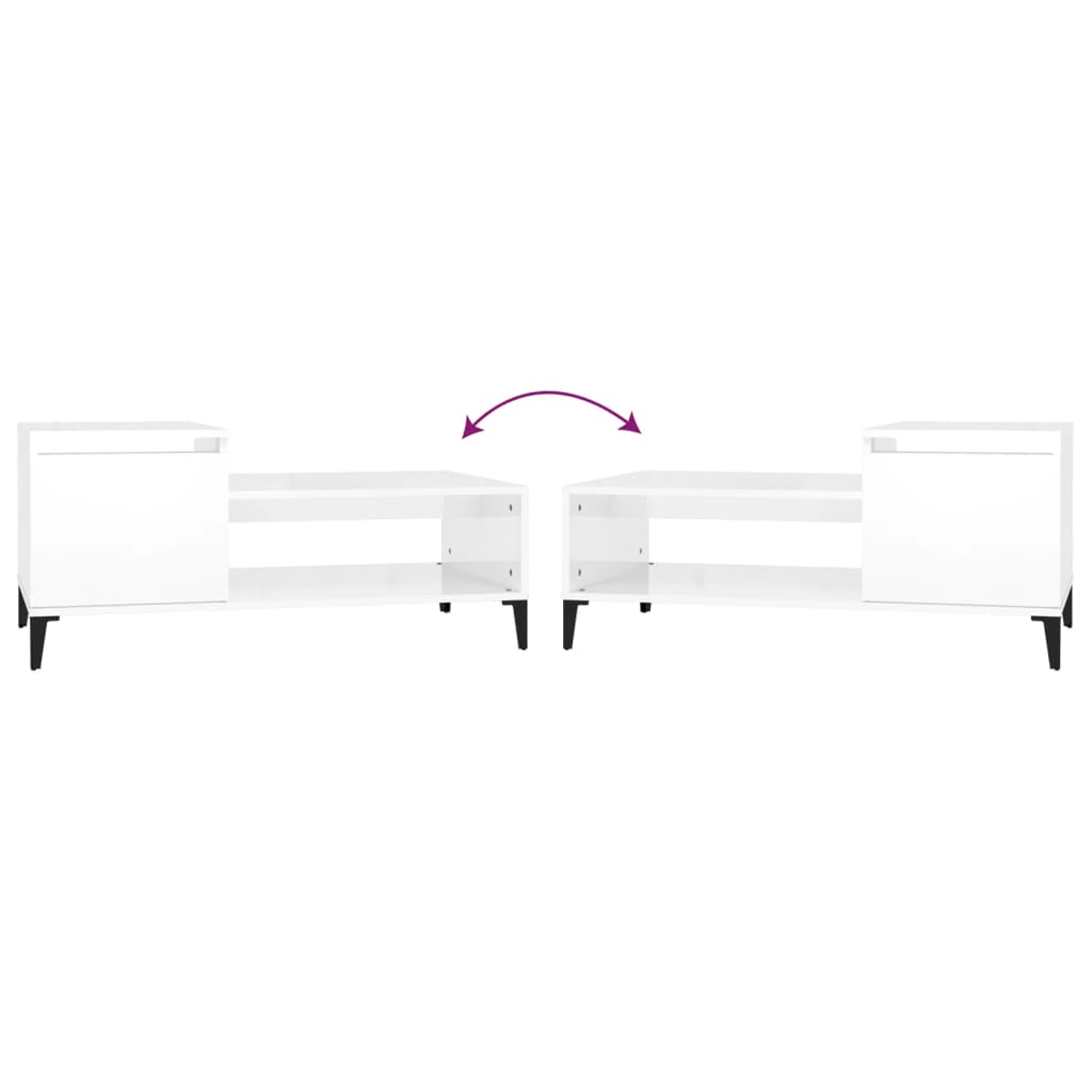 Tavolino da Salotto Bianco Lucido 100x50x45cm Legno Multistrato cod mxl 23488