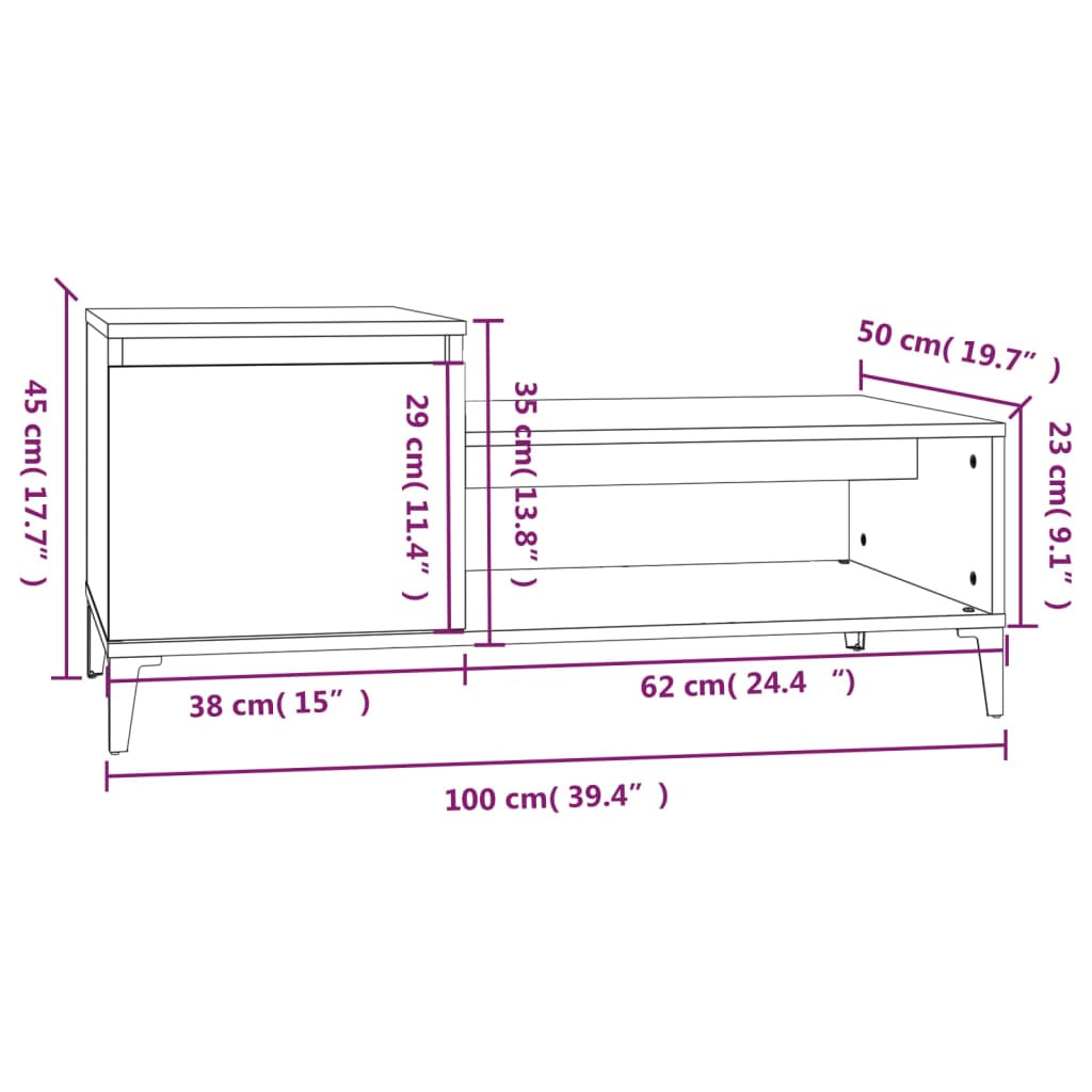 Tavolino da Salotto grigio sonoma 100x50x45cm Legno Multistrato cod mxl 26110