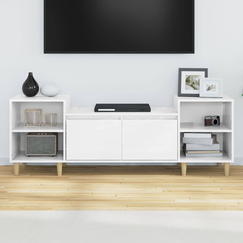 Mobile Porta TV Bianco Lucido 160x35x55 cm in Legno Multistrato cod mxl 26429